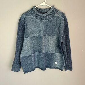 Blue Willi’s Denmark Womens Size XL Sweater Indigo Blue Patchwork Roll Mock Neck